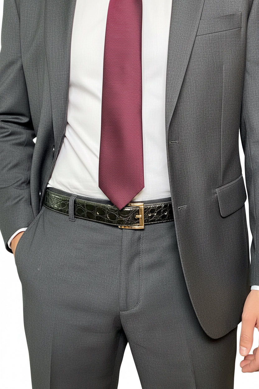 Cintura Artigianale in Coccodrillo Nero con Fibbia Quadrata in Oro Bianco 18kt