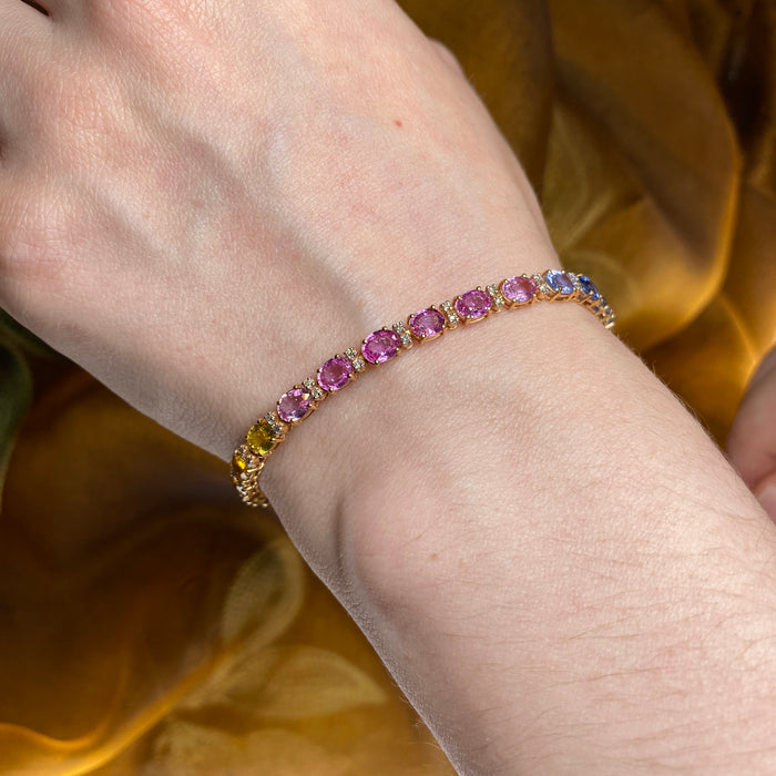 Bracciale Tennis in Oro Rosa 18kt con Zaffiri Ovali e Diamanti