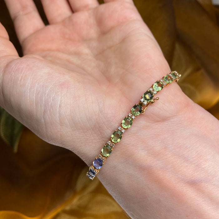 Bracciale Tennis in Oro Rosa 18kt con Zaffiri Ovali e Diamanti