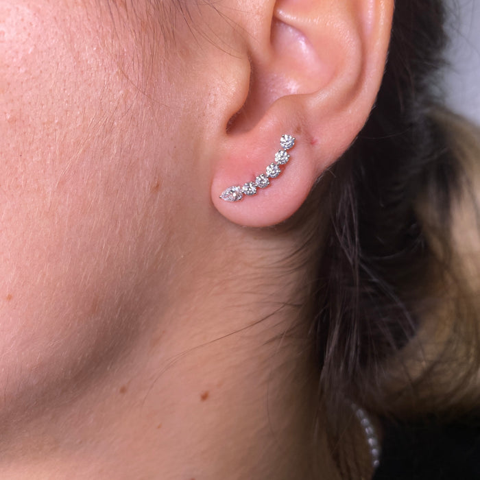 Orecchini a Virgola in Oro Bianco 18kt con Diamanti Brillanti