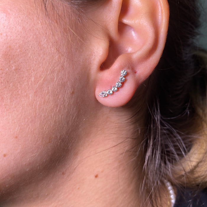 Orecchini a Virgola in Oro Bianco 18kt con Diamanti Brillanti