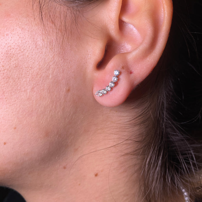 Orecchini a Virgola in Oro Bianco 18kt con Diamanti Brillanti