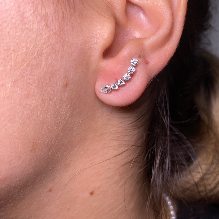 Orecchini a Virgola in Oro Bianco 18kt con Diamanti Brillanti