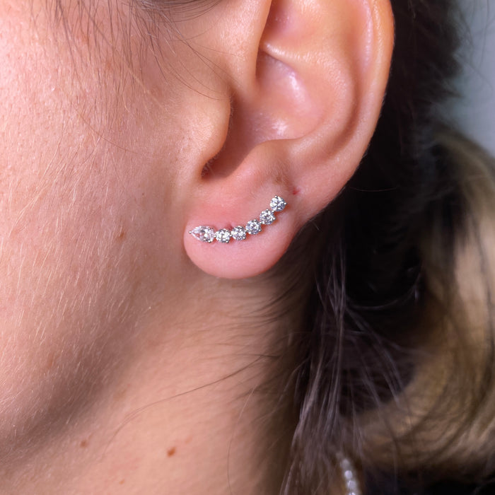 Orecchini a Virgola in Oro Bianco 18kt con Diamanti Brillanti