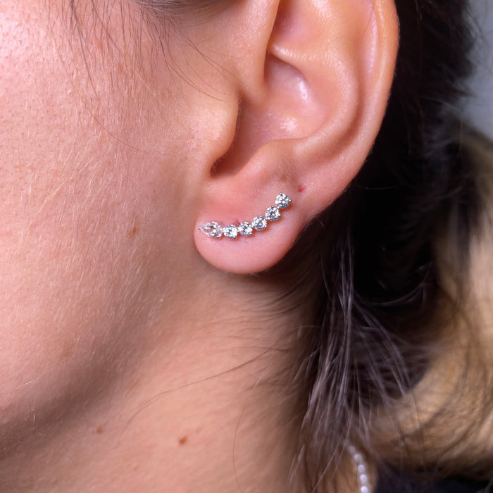 Orecchini a Virgola in Oro Bianco 18kt con Diamanti Brillanti