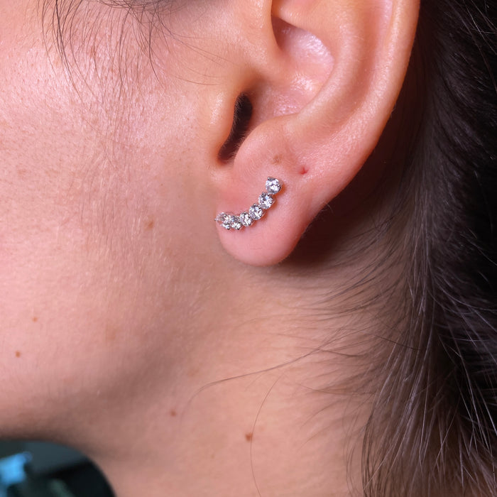 Orecchini a Virgola in Oro Bianco 18kt con Diamanti Brillanti