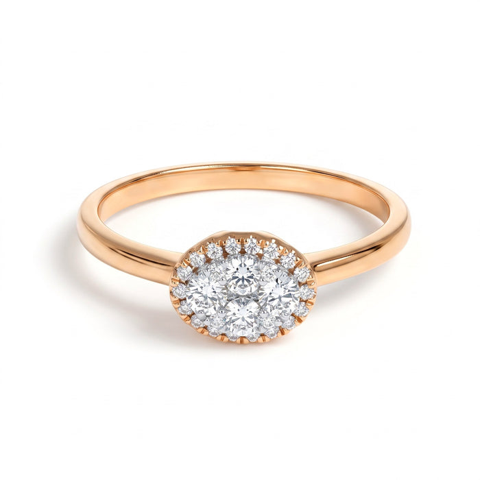 Anello Ovale con Diamanti Pavé e Halo