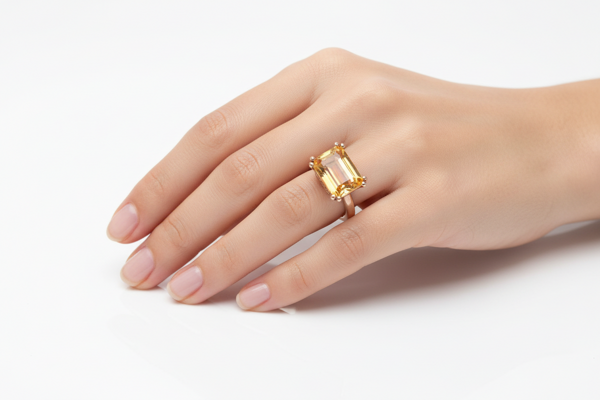 Anello  Caramel Emerald Orange 9Kt