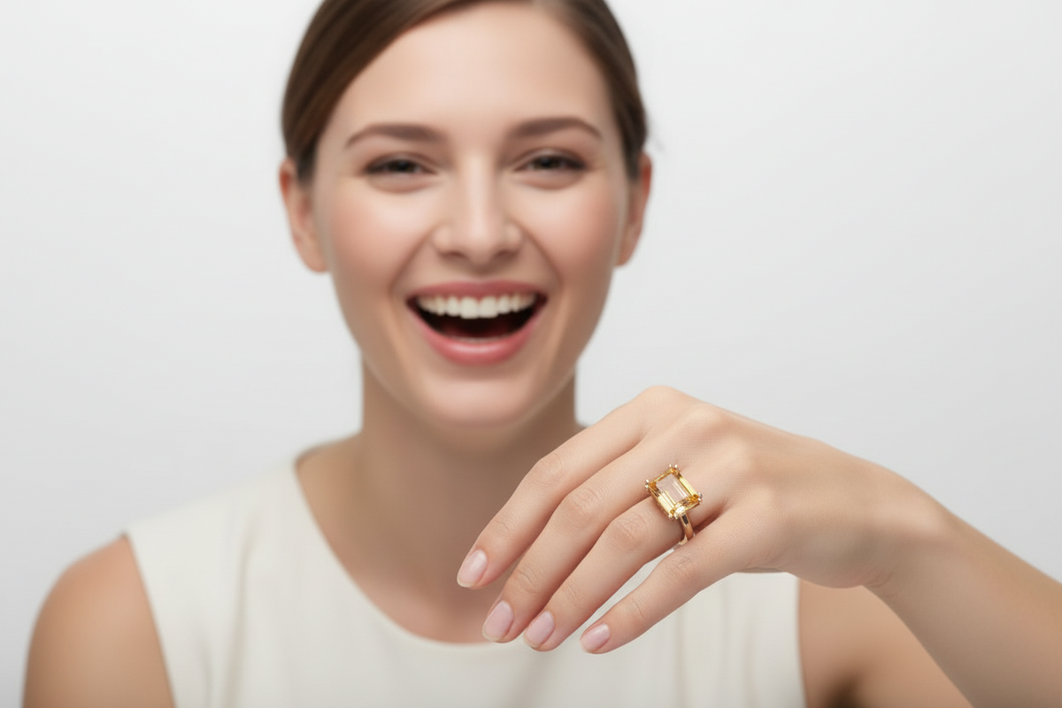 Anello  Caramel Emerald Orange 9Kt