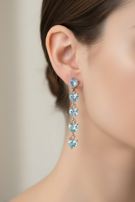 Orecchini Cascata Cuori Azul 9Kt