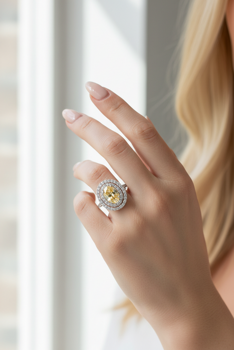 Anello diamante fancy yellow oval