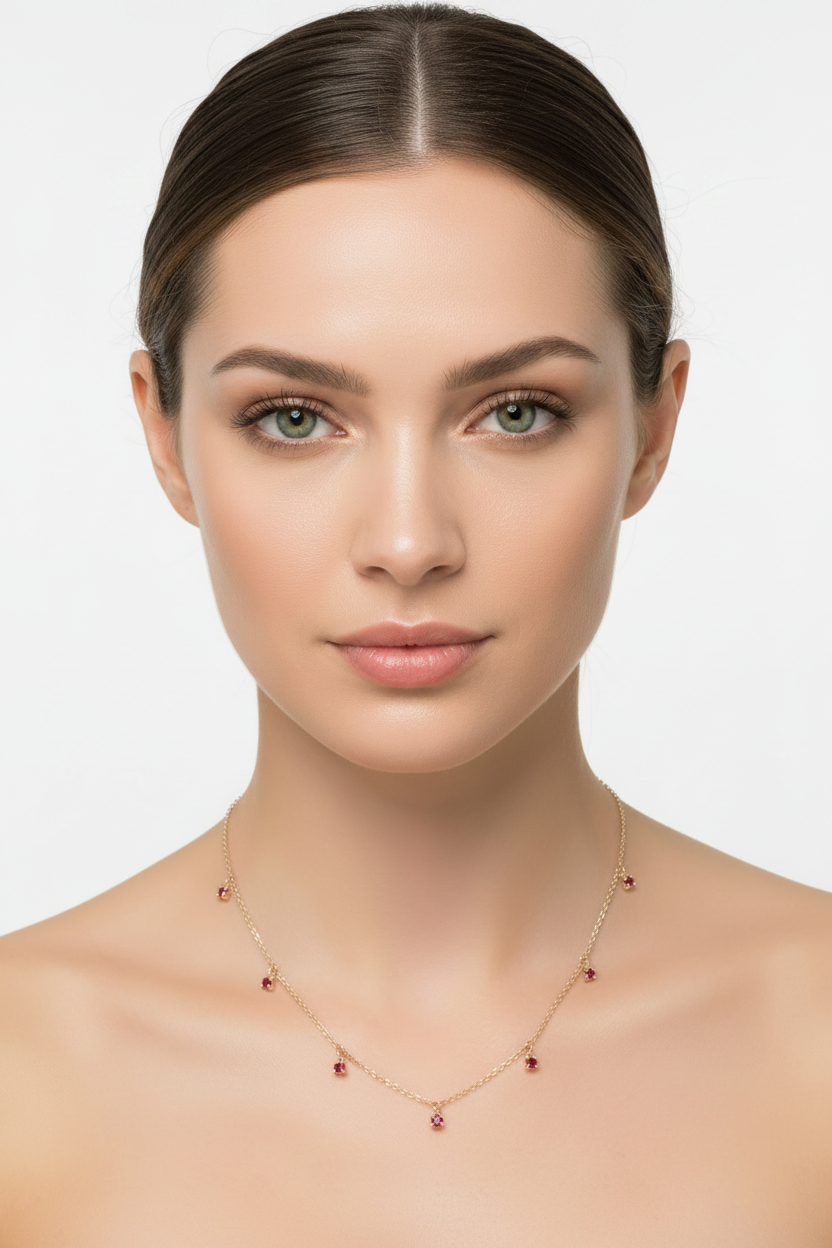 Collana in Oro Rosa  18kt con  Pendenti di Rubini