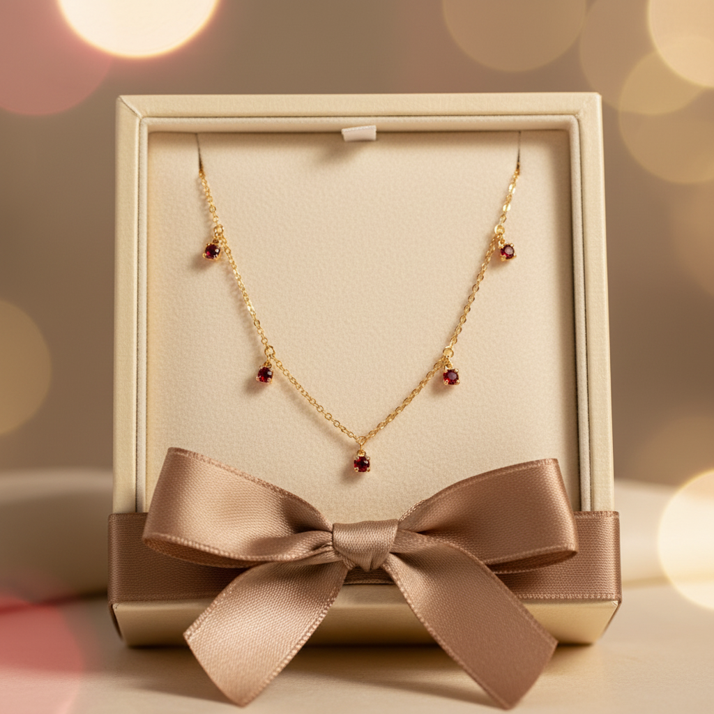 Collana in Oro Rosa  18kt con  Pendenti di Rubini