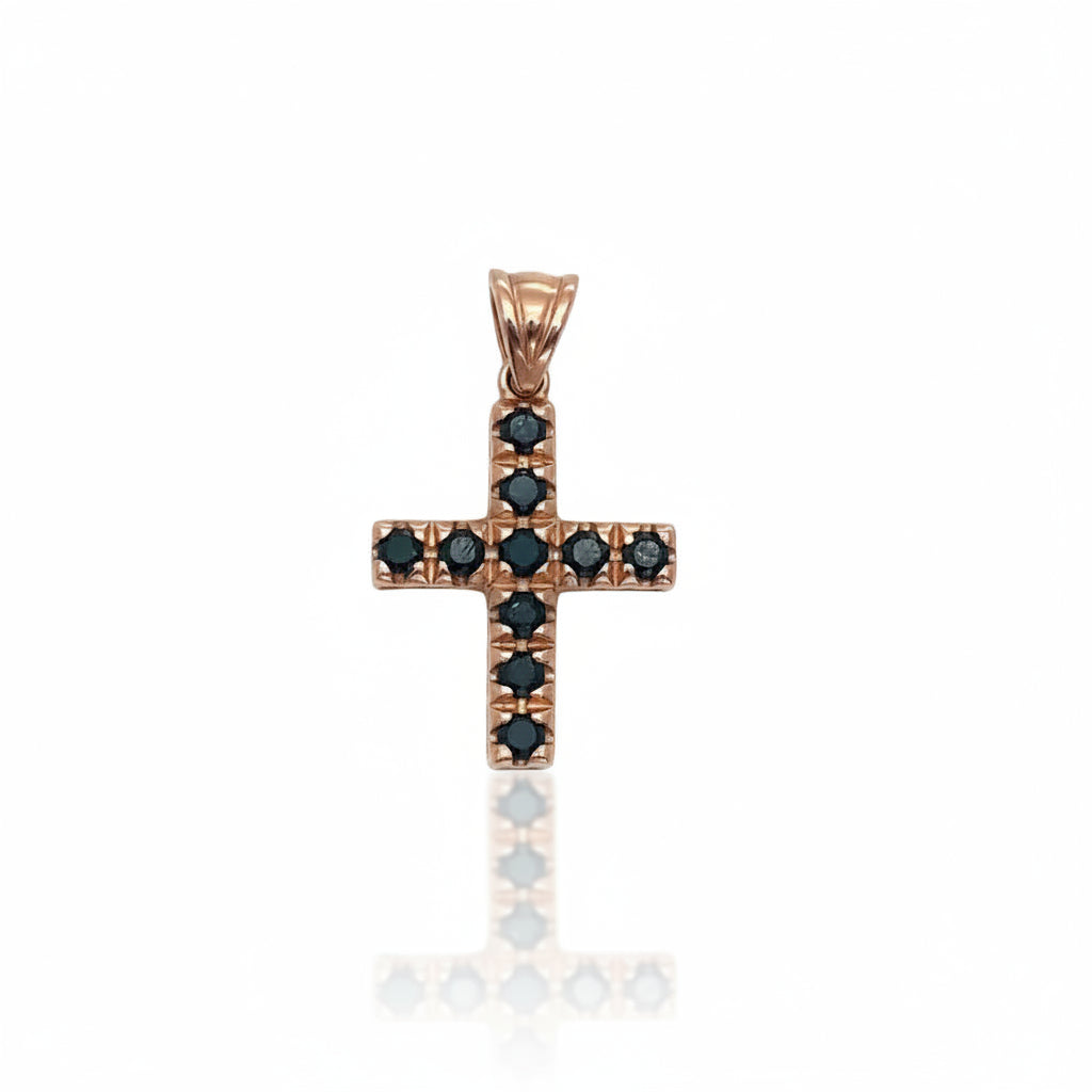 Pendente Croce Oro Rosé Diamanti Neri