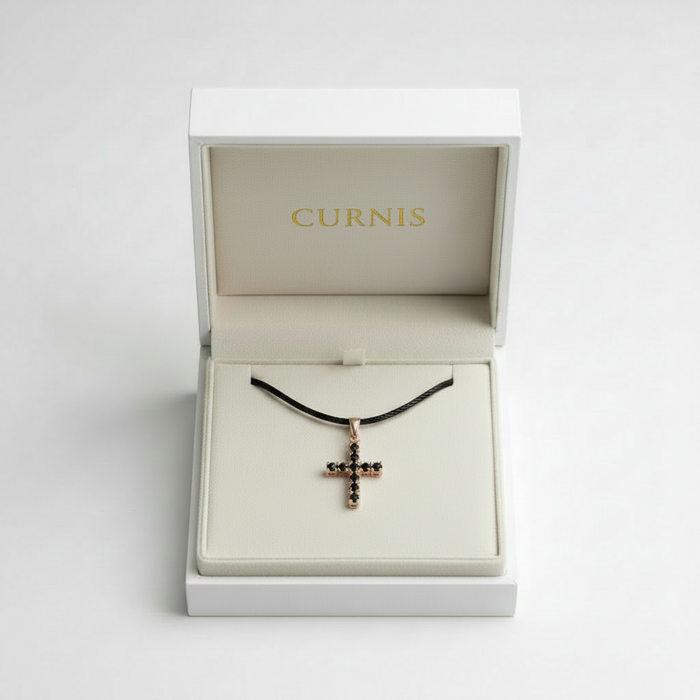 Pendente Croce Oro Rosé Diamanti Neri