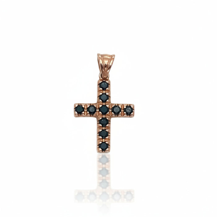 Pendente Croce Oro Rosé Diamanti Neri