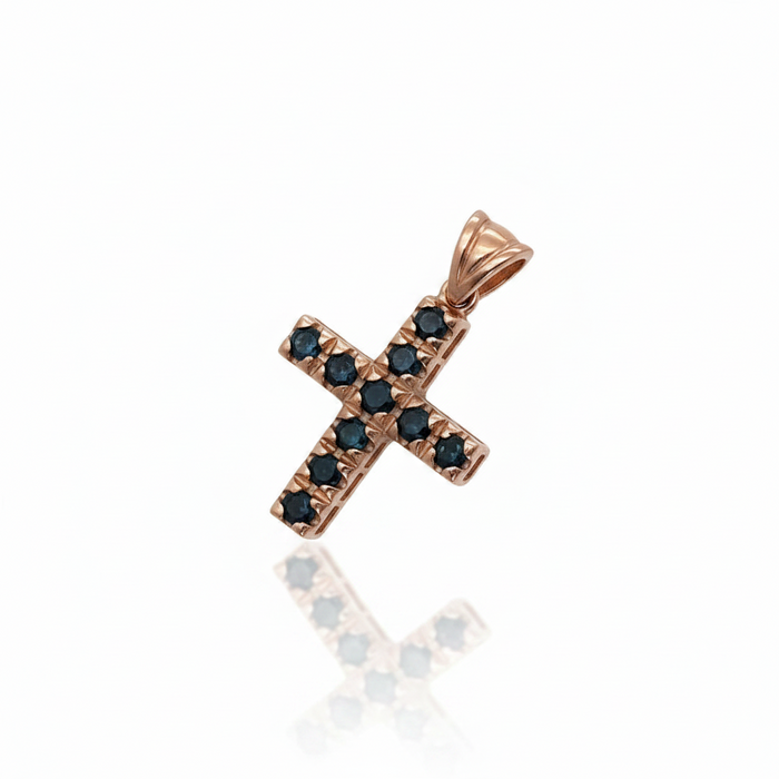 Pendente Croce Oro Rosé Diamanti Neri