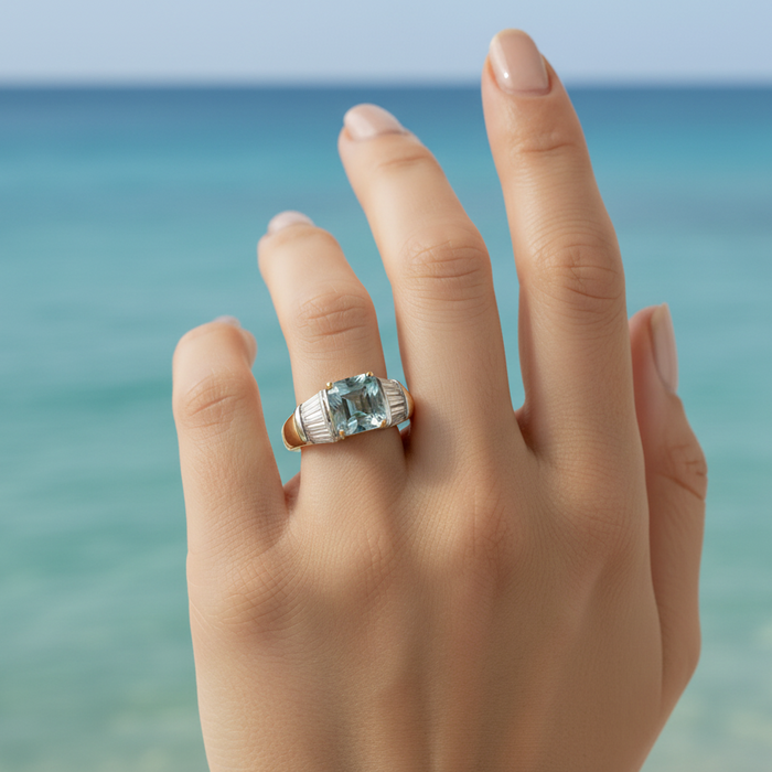 Anello Acquamarina Square