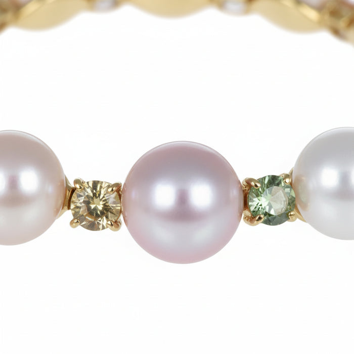 Bracciale in Oro Rosa 18 kt. con Perle e Zaffiri Multicolori – 3,20 ct