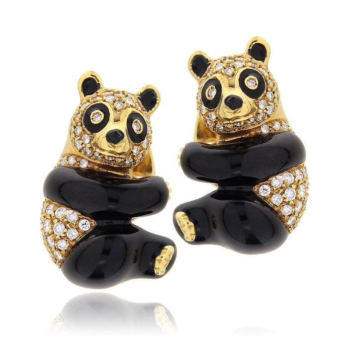 Orecchini A Bottone Panda In Argento Sterling 925 - 10x9 Mm, Design Esclusivo Katy Craig, In Scatola Regalo